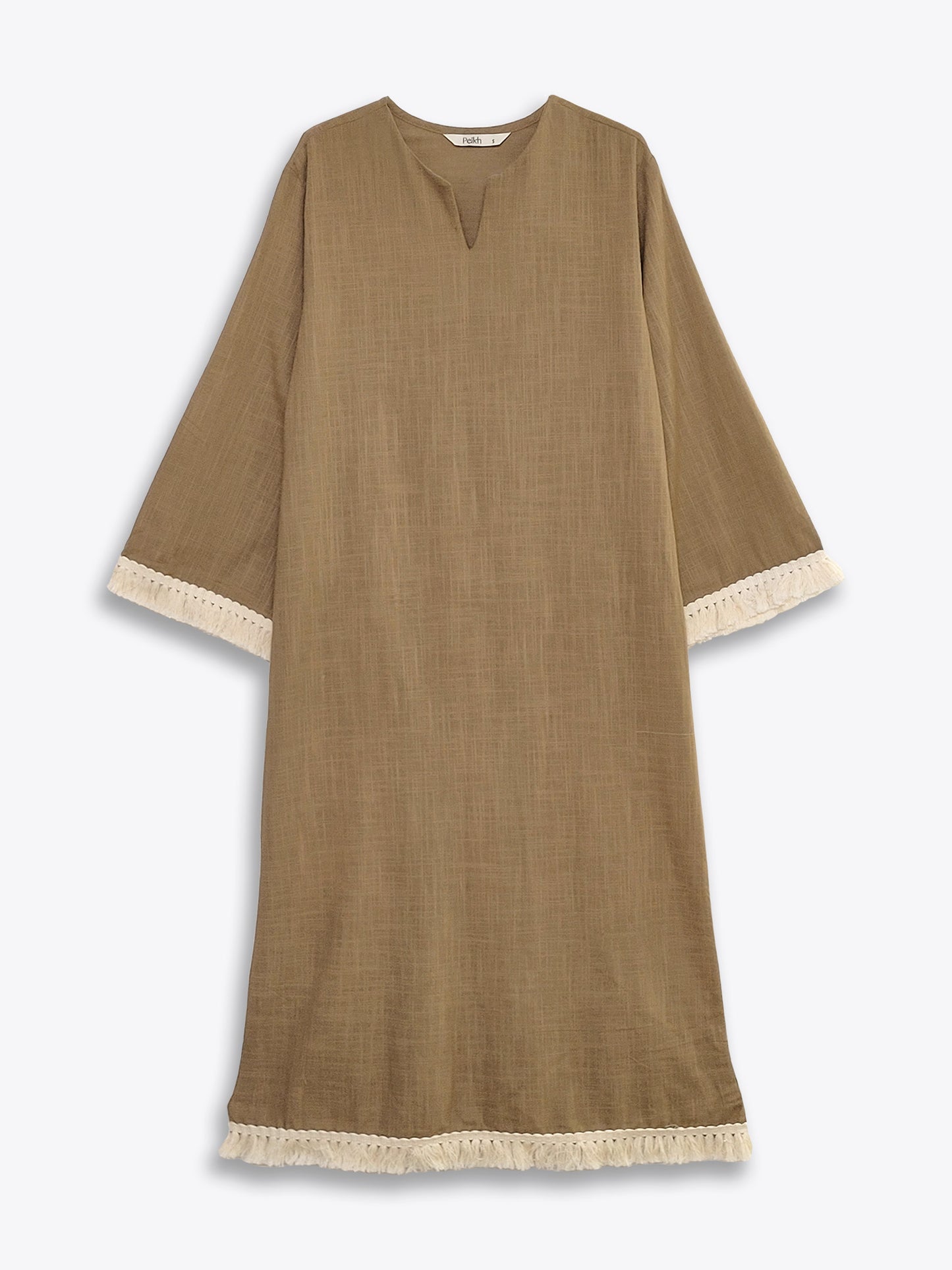 Camel Brown Embellished Cotton Straight Kurta Set