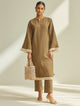 Camel Brown Embellished Cotton Straight Kurta Set