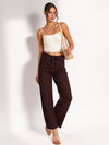 Brown Denim Straight Fit Wide Leg Jeans