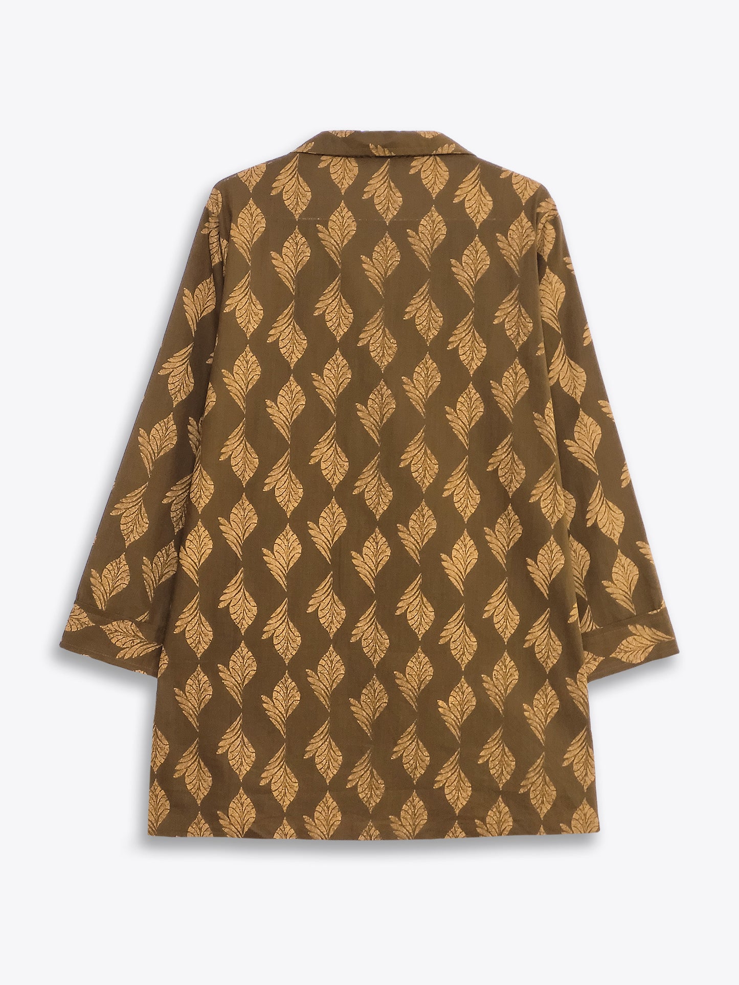Brown Printed Lapel Collar Shirt