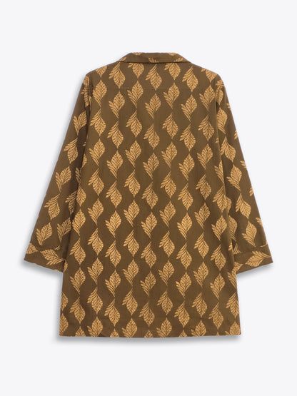 Brown Printed Lapel Collar Shirt
