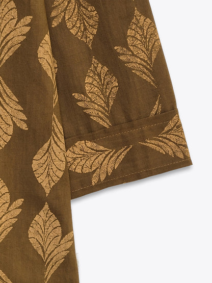 Brown Printed Lapel Collar Shirt