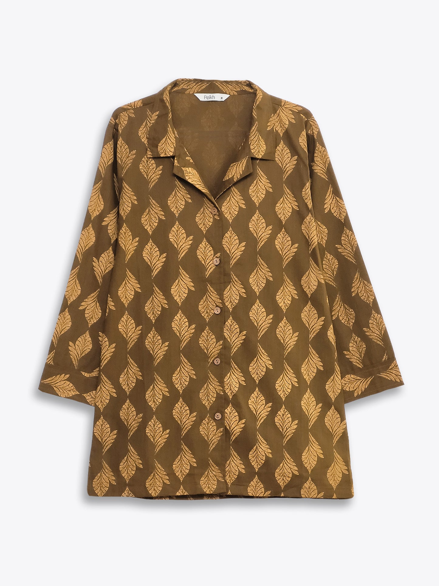 Brown Printed Lapel Collar Shirt