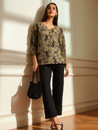 Dusty Plum Floral V Neck Shirt