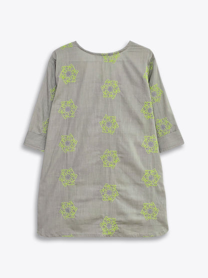 Grey Embroidered Cotton Top