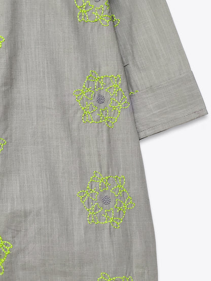 Grey Embroidered Cotton Top