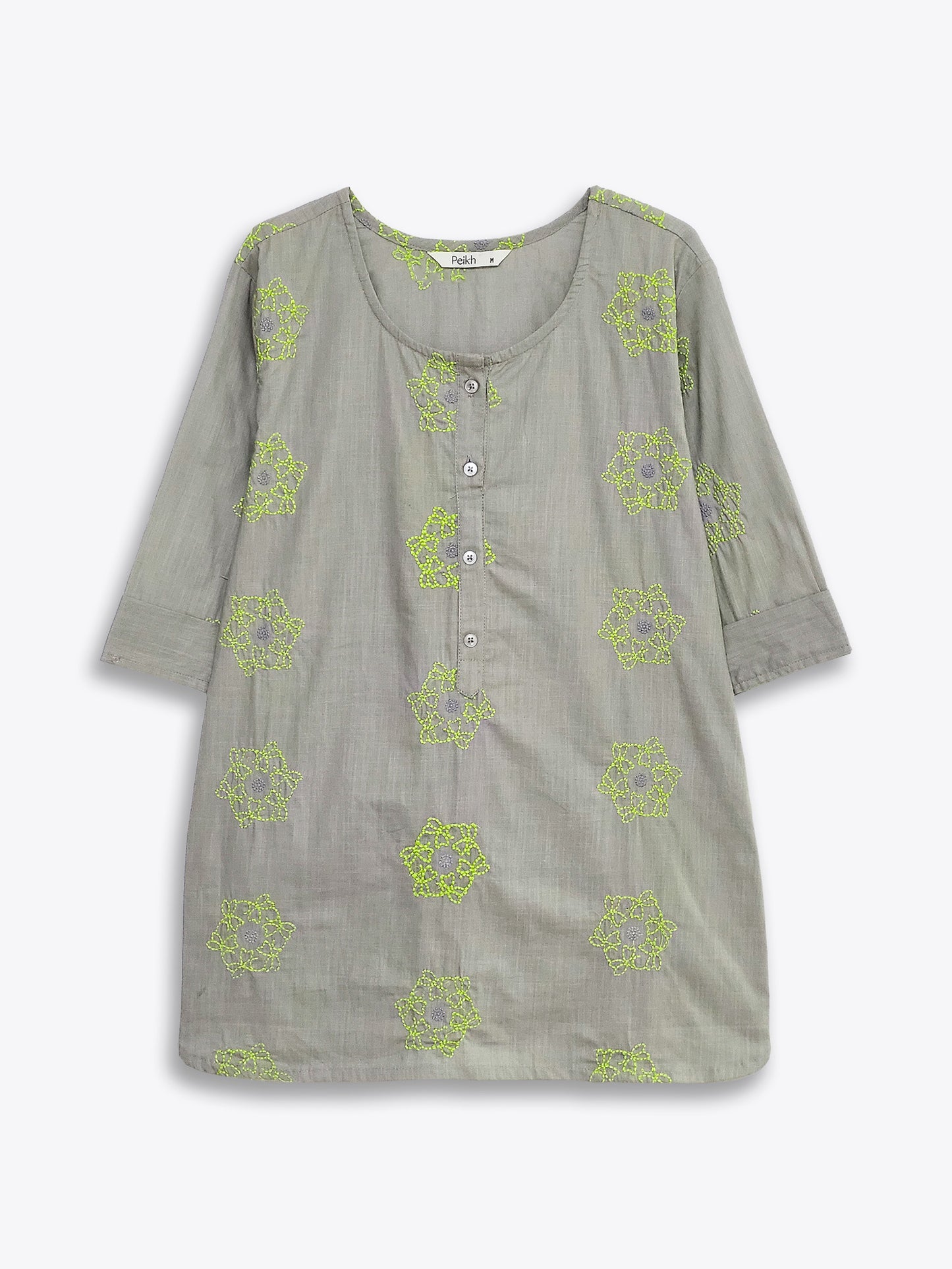 Grey Embroidered Cotton Top