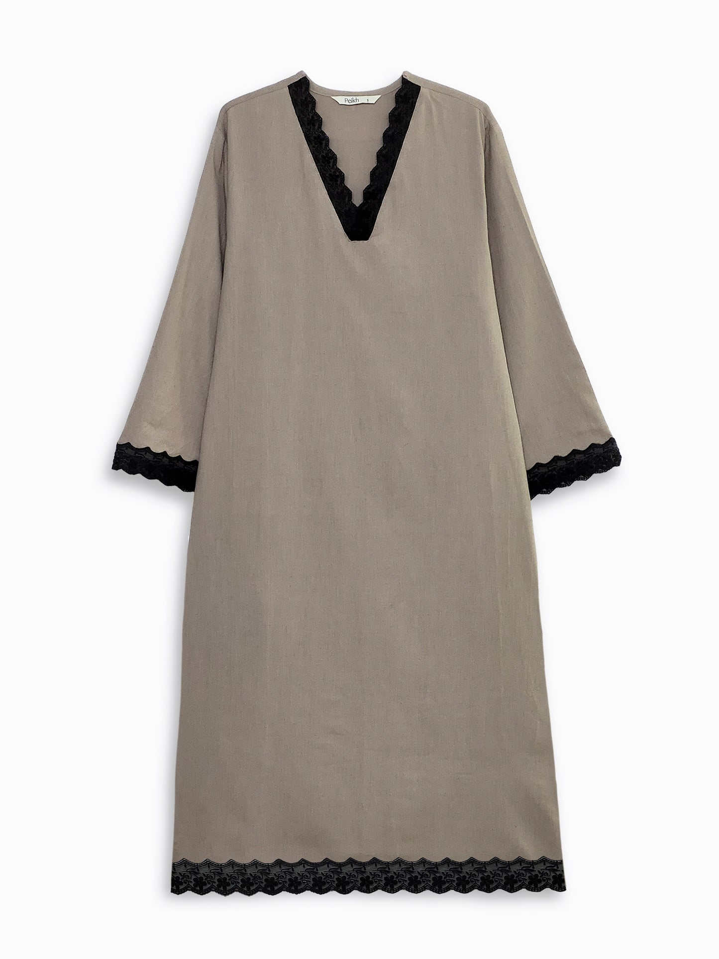 English Grey Embellished V-Neck Cotton Kurta Set