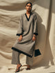 English Grey Embellished V-Neck Cotton Kurta Set
