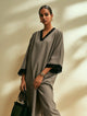 English Grey Embellished V-Neck Cotton Kurta Set