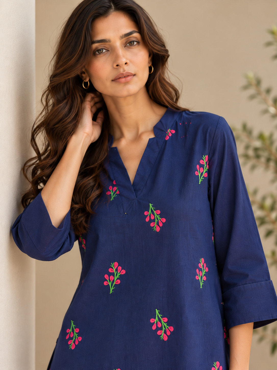 GUL - Navy Embroidered Mid-Length Kurta Set