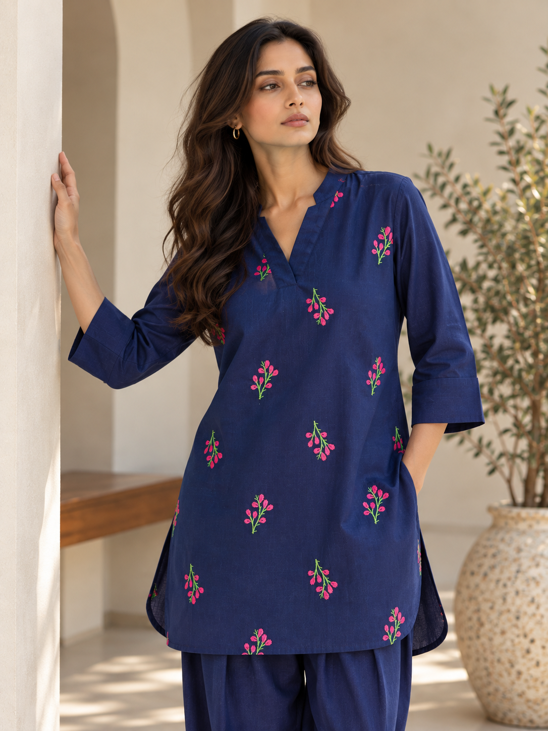 GUL - Navy Embroidered Mid-Length Kurta Set
