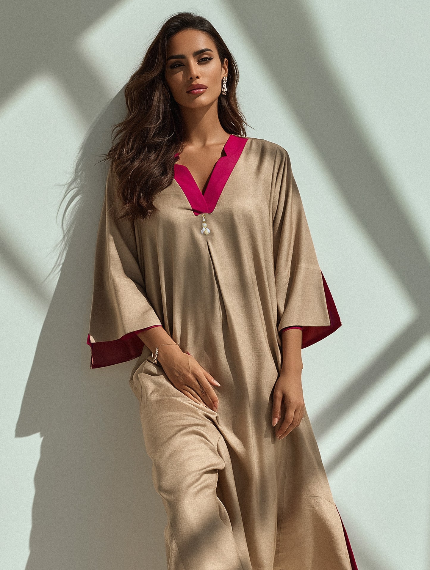 SAHRA Sand Kurta Set with Rose Neckline