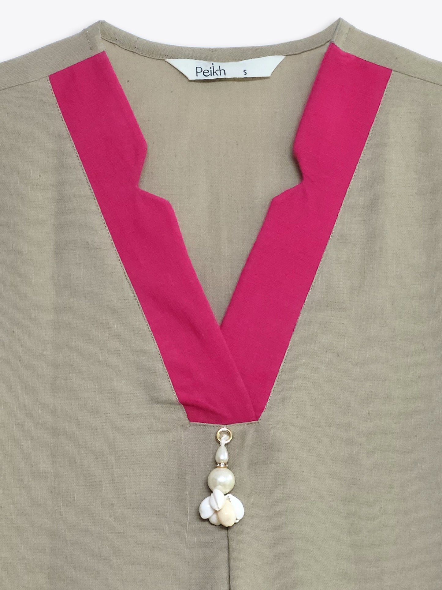 SAHRA Sand Kurta Set with Rose Neckline