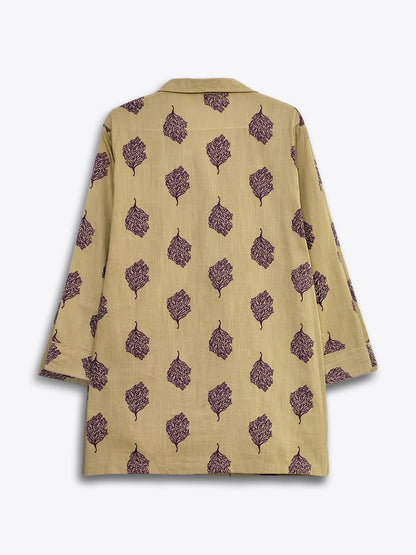 Khaki Printed Lapel Collar Shirt