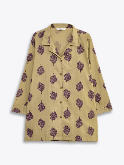 Khaki Printed Lapel Collar Shirt