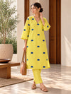Lemon Yellow Embroidered Cotton Kurta Set