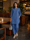 Mandarin Collar Mid-Length Kurta Set – Cobalt Blue