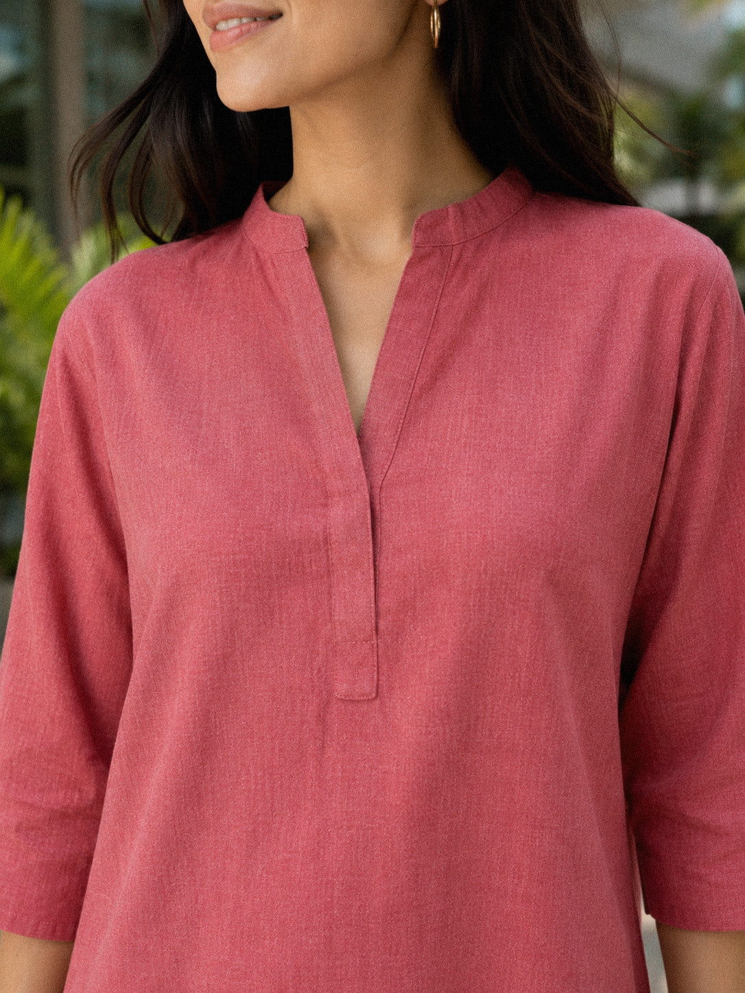Mandarin Collar Mid-Length Kurta Set – Rose