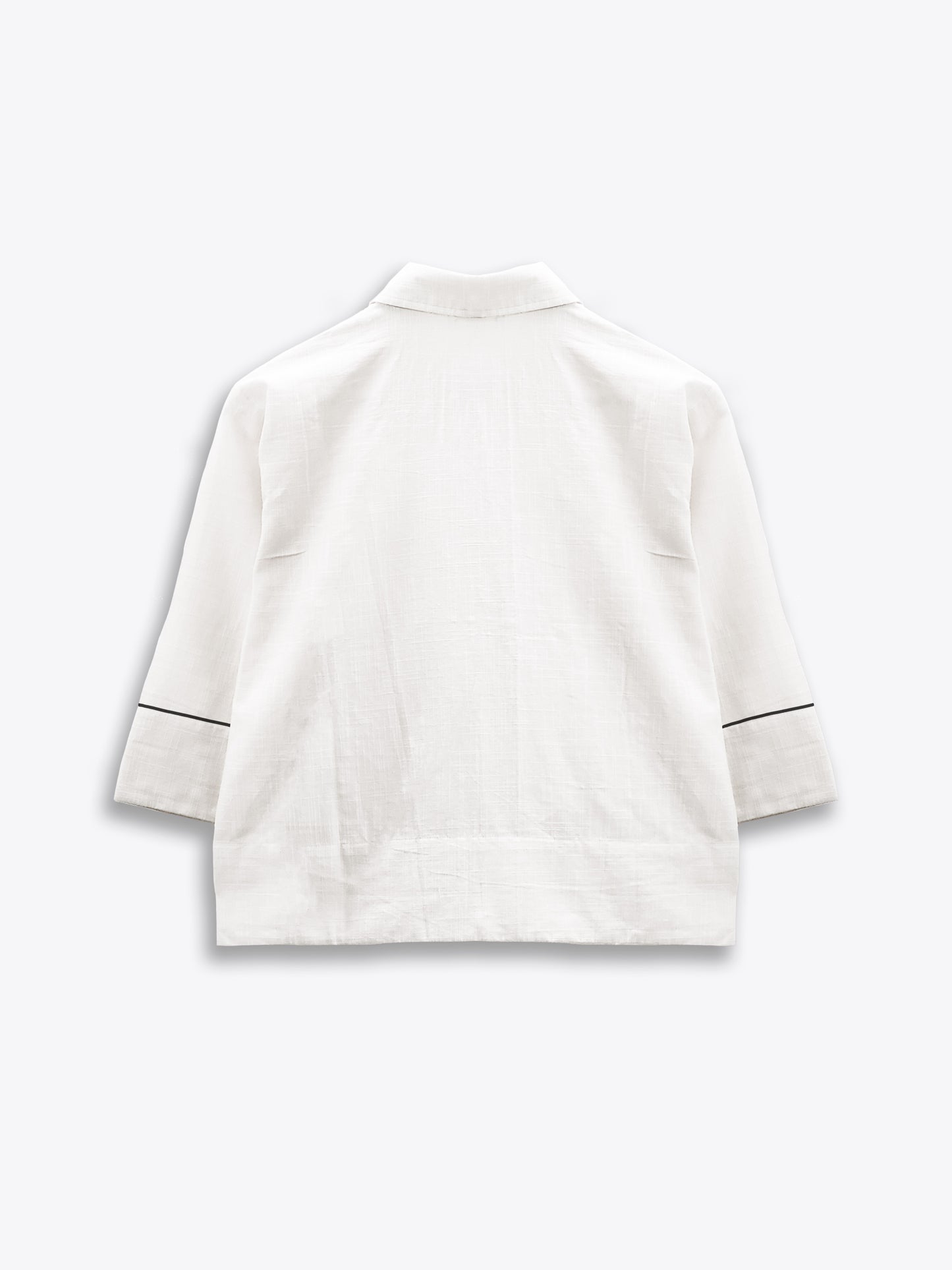 White Cotton Shirt With Black Piping.
