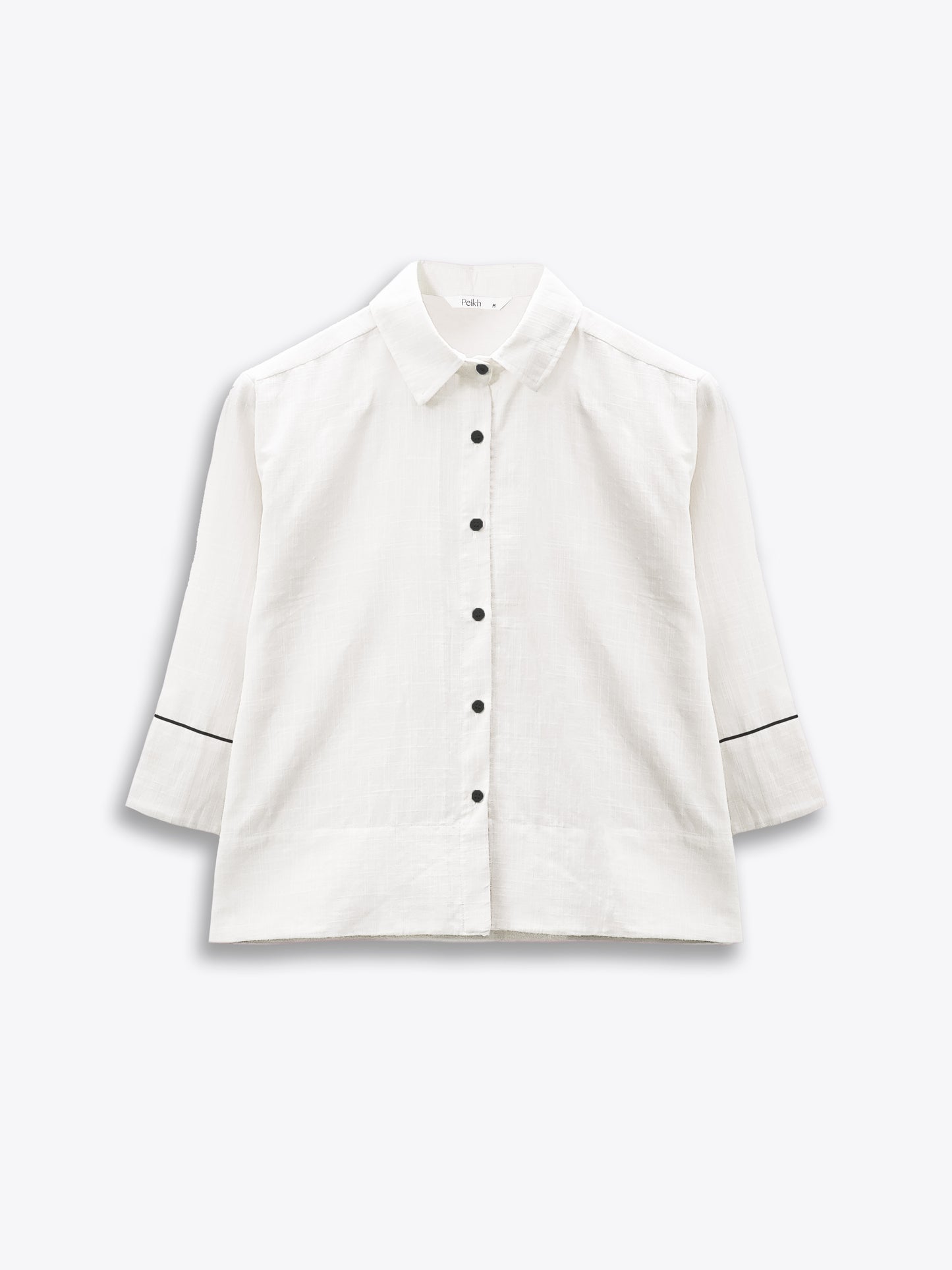 White Cotton Shirt With Black Piping.
