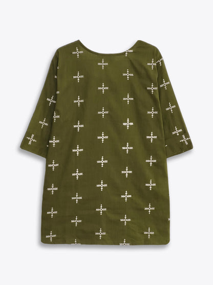 Olive Cotton Embroidered Top