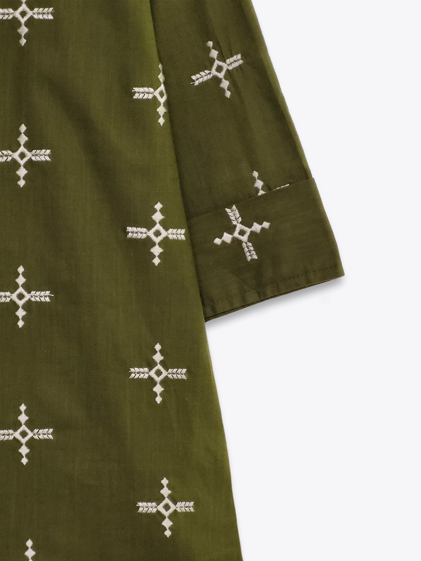 Olive Cotton Embroidered Top