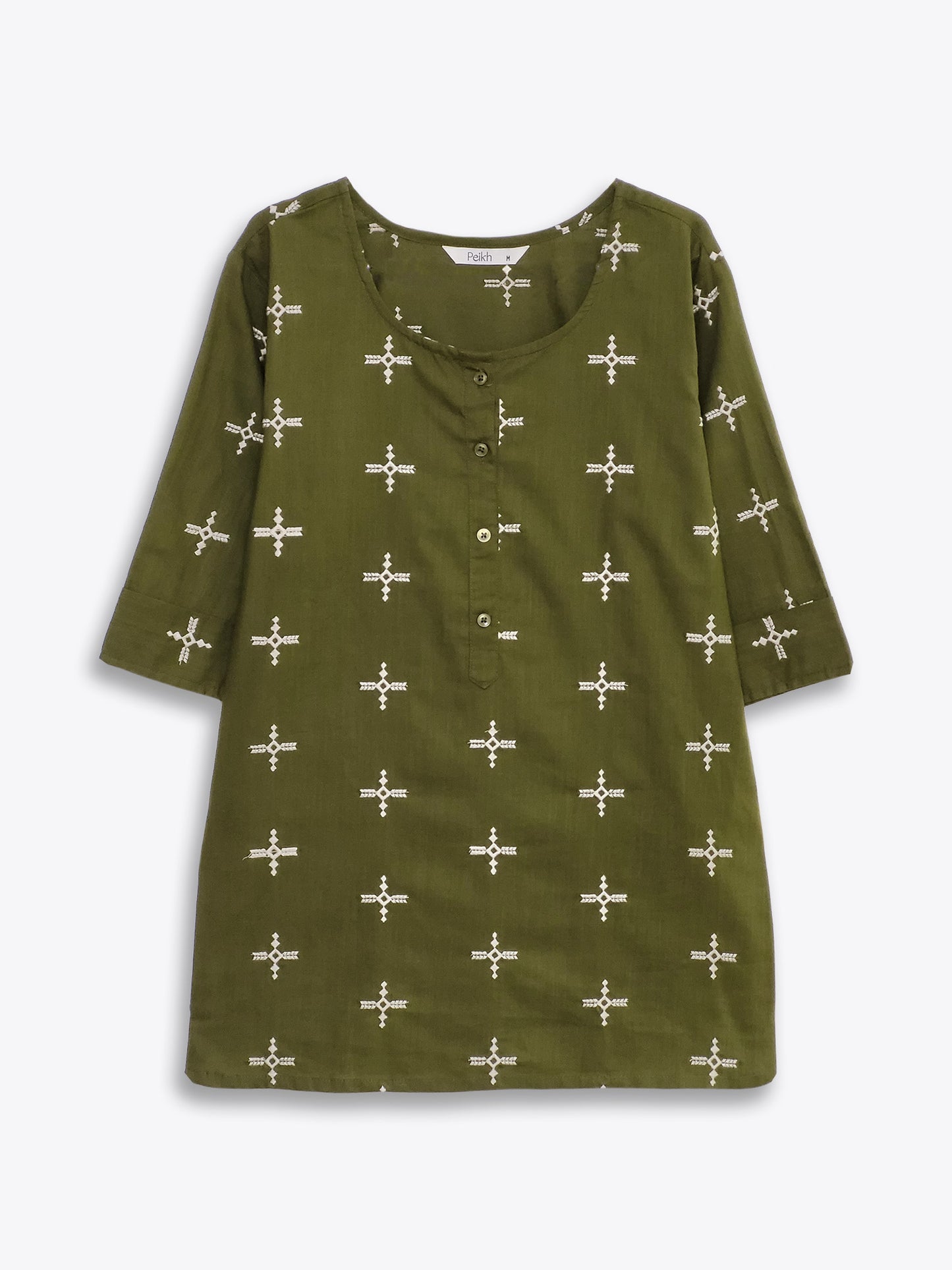 Olive Cotton Embroidered Top