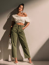 Olive Green Straight Fit Wide Leg Jeans