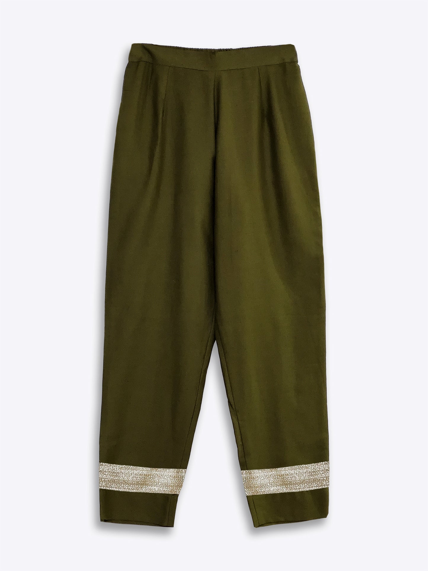 Olive Green Embellished Cotton Straight Kurta Set