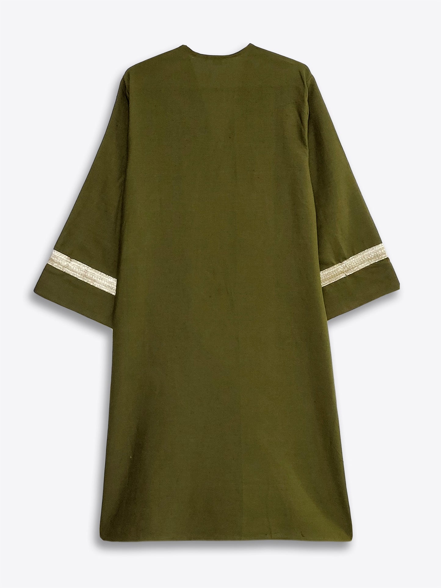 Olive Green Embellished Cotton Straight Kurta Set