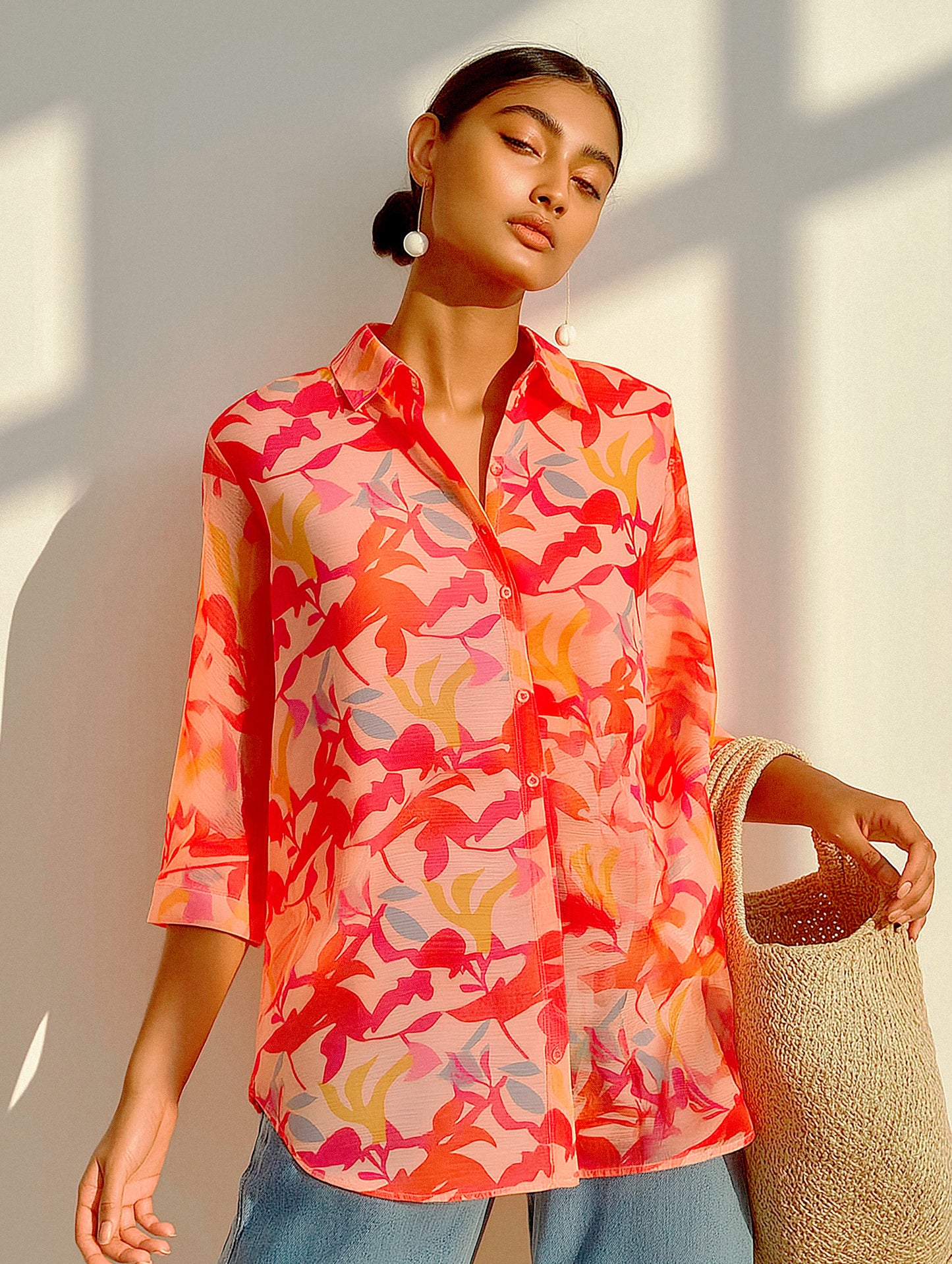 Printed Coral Chanderi Shirt
