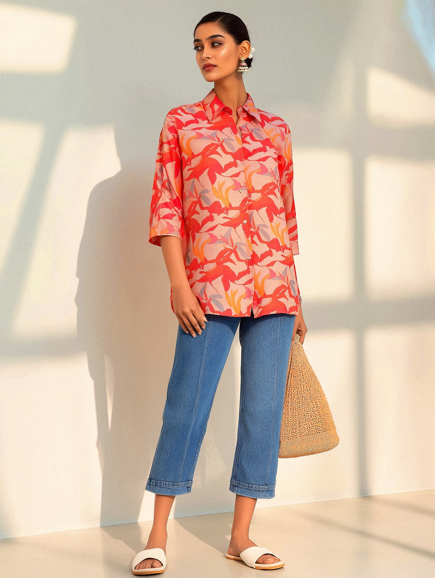 Printed Coral Chanderi Shirt
