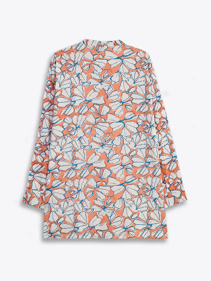 Floral Mandarin Collar Linen Shirt