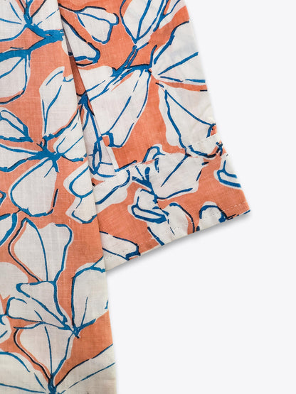 Floral Mandarin Collar Linen Shirt