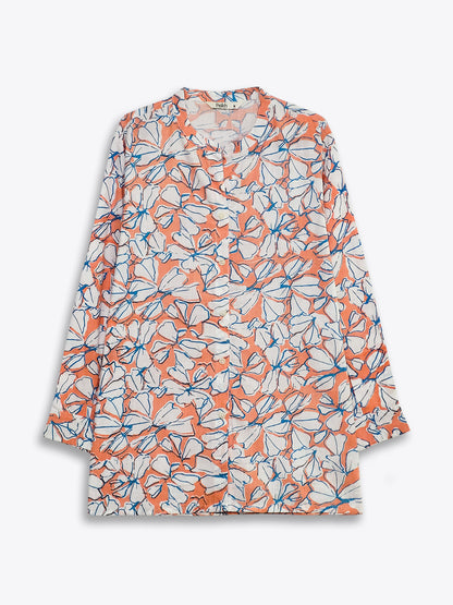 Floral Mandarin Collar Linen Shirt
