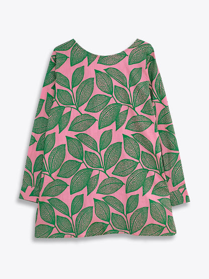 Pink Leafy V Neck Printed Shirt