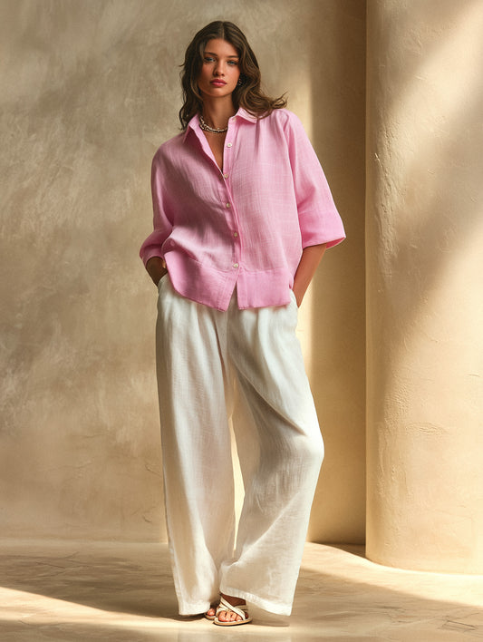 Candy Pink Summer Cotton Shirt