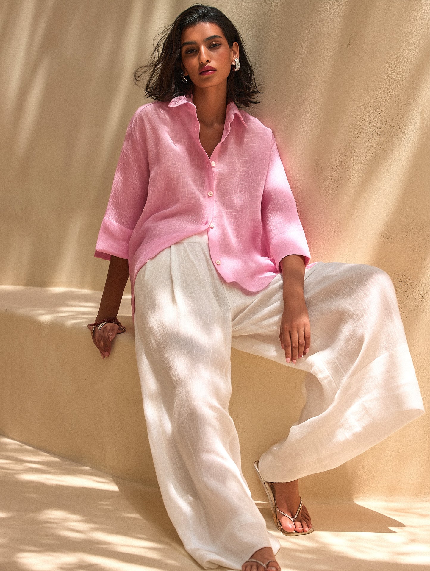 Candy Pink Summer Cotton Shirt