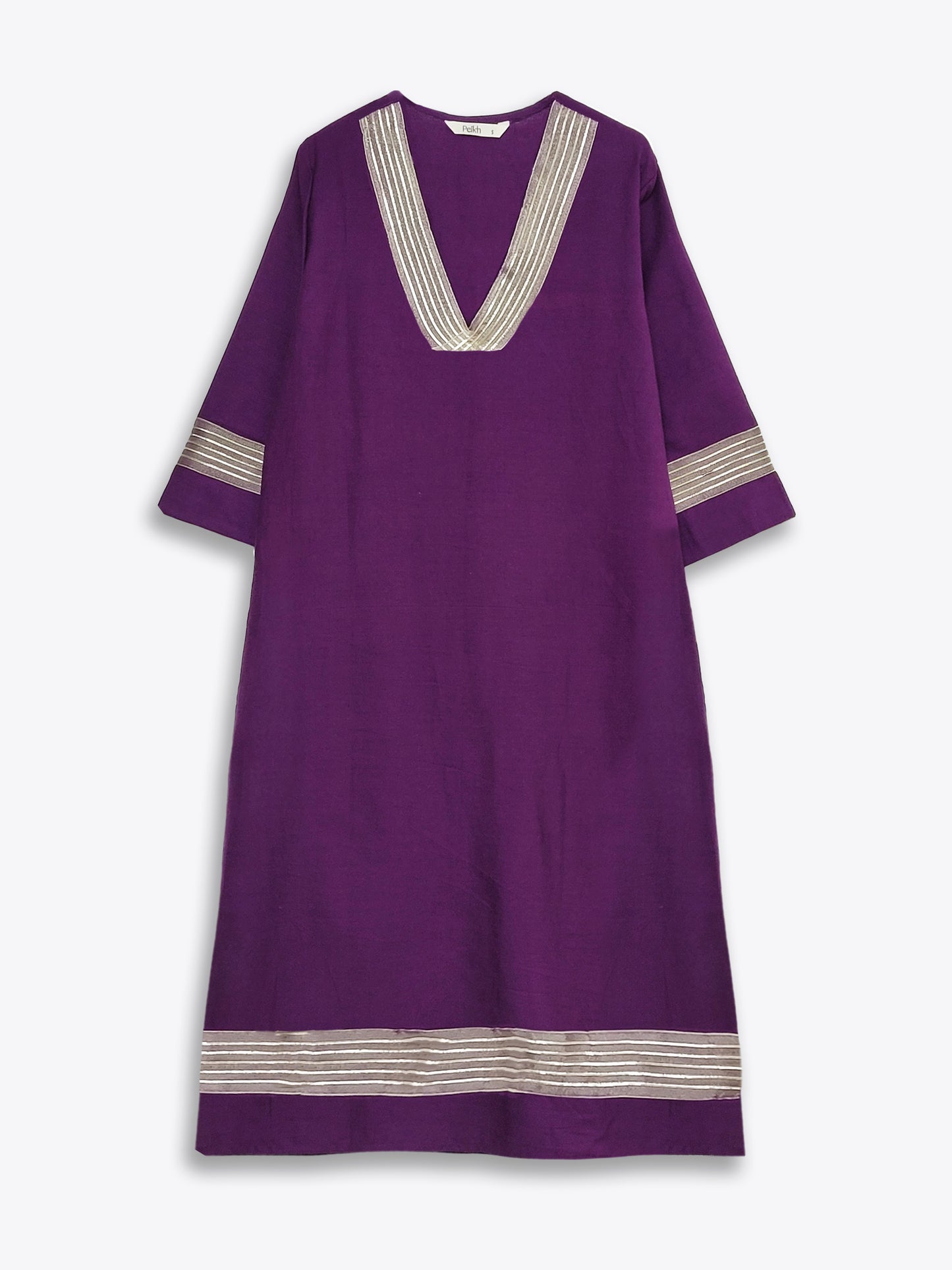 Purple Embellished Cotton Straight Kurta Set