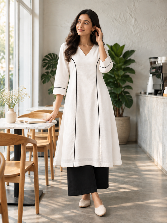 SAAF – White A Line Kurta Set