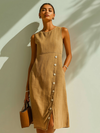 Brown Buttoned A-Line Dress