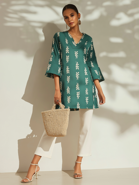 Stylish V-Neck Wrinkled Tunic