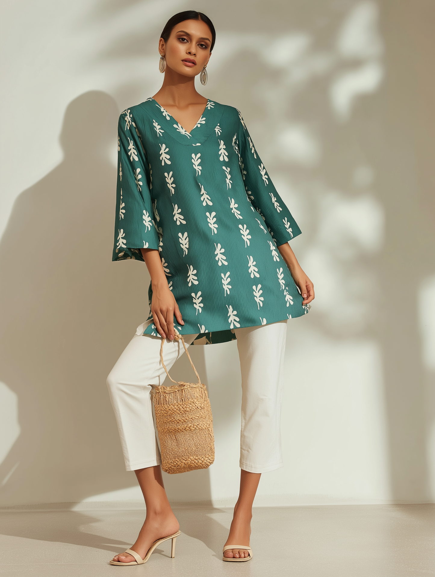 Stylish V-Neck Wrinkled Tunic