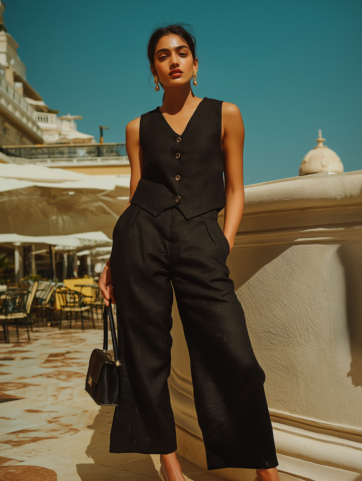 Black - Linen Blend Waistcoat And Trousers Co-Ord Set