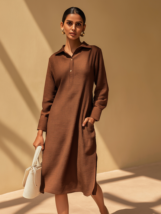 Wrinkle Brown Straight Dress