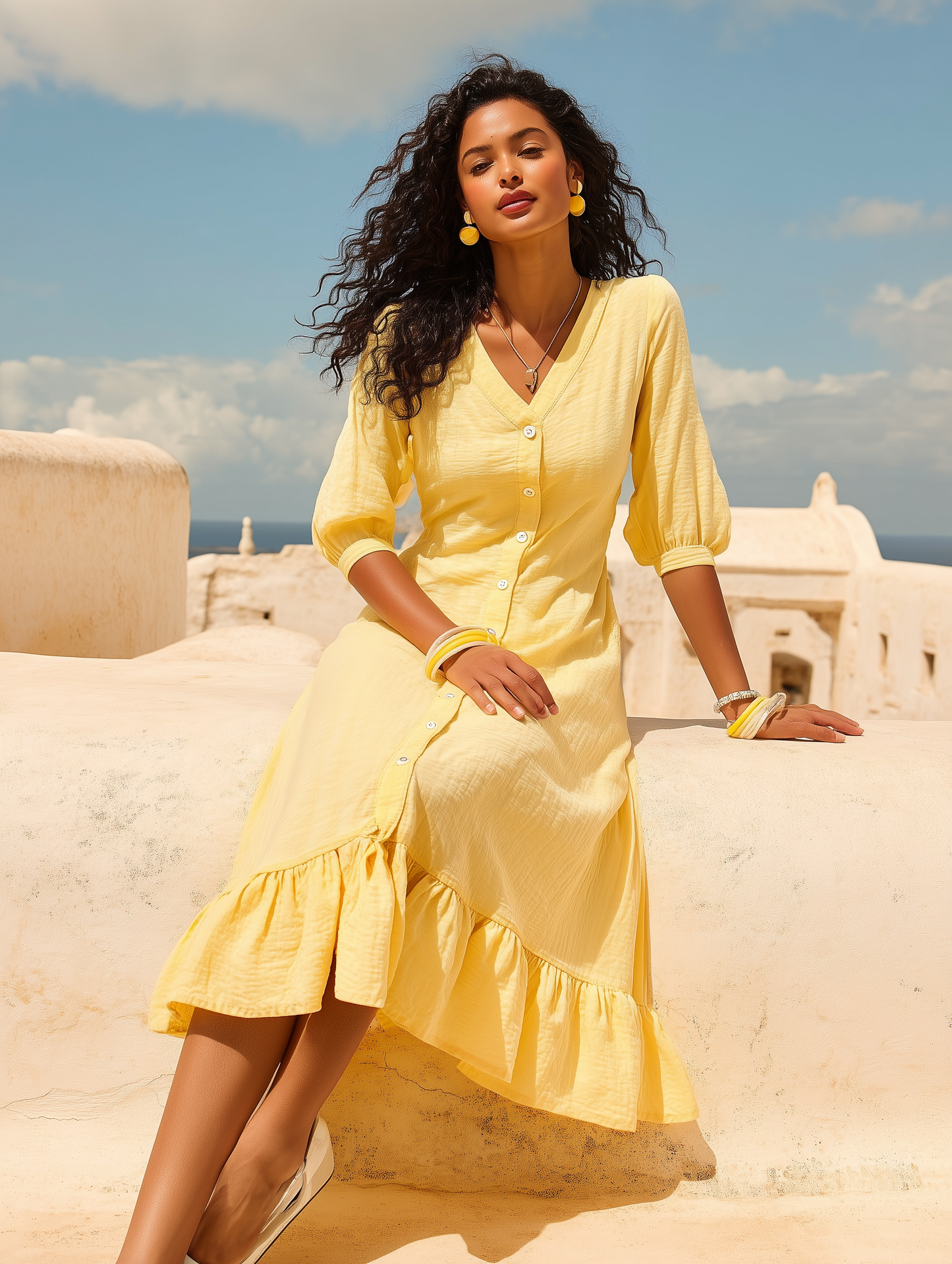 Wrinkle Yellow A-line Dress