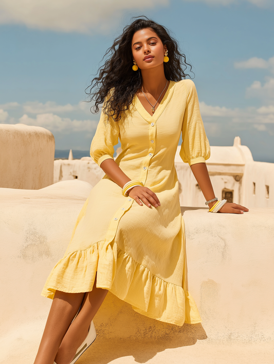 Wrinkle Yellow A-line Dress