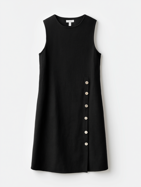 Black Buttoned A-Line Dress
