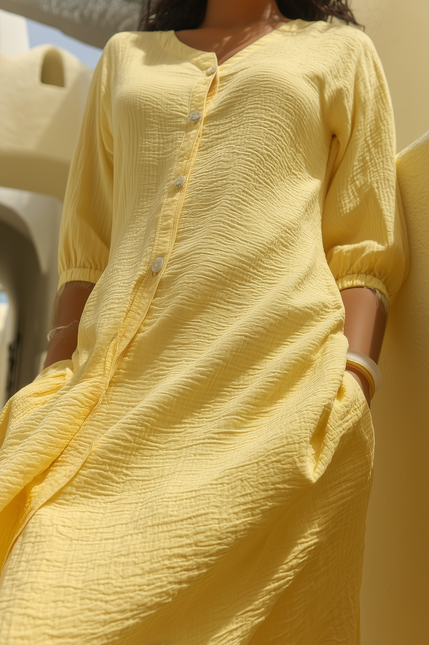 Wrinkle Yellow A-line Dress